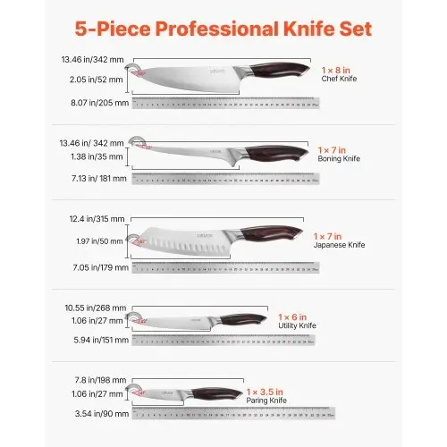 VEVOR Küchenmesserset 5-tlg. Set, Messer aus hochkohlenstoffhaltigem Edelstahl, langlebig & rostbeständig, Küchenbesteck mit ergonomischem & bruchfestem Griff für präzises Schneiden VEVOR Küchenmesserset 5-tlg. Set, Messer aus hochkohlenstoffhaltigem Edelstahl, langlebig & rostbeständig, Küchenbesteck mit ergonomischem & bruchfestem Griff für präzises Schneiden
