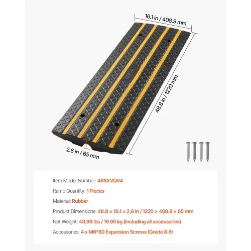 VEVOR Gummi-Bordsteinrampe, 15 Tonnen Tragkraft, 66 mm Anstieg, Auffahrtsrampe mit gelben Reflektorstreifen, Schwellenrampe geeignet für Laderampe, Lager, Garage, Gehweg (1 Stück) – Bild 6