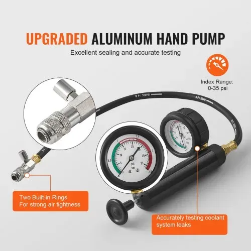 VEVOR 28-teiliges Kühlerkühlmittel-Druckprüfer-Set Abdrückgerät, Abdrücken Tester Kühlwasser Befüllgerät, Kühler Entlüftungsgerät Kühlsystemtester inkl. Thermometer, 17 Metalladapter und 3 Prüfkappen – Bild 2