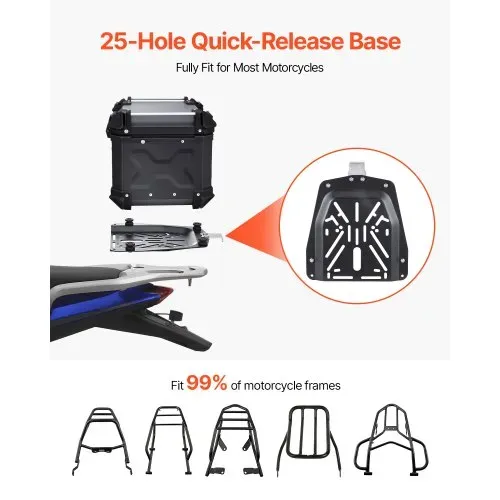 VEVOR Motorrad-Topcase Motorradkoffer 55 L Heckbox aus Aluminiumlegierung mit Lederfutter, abnehmbare Motorrad-Topbox mit Schloss & Rückenpolster, Helmkoffer (470 x 430 x 367 mm) Schwarz – Bild 4