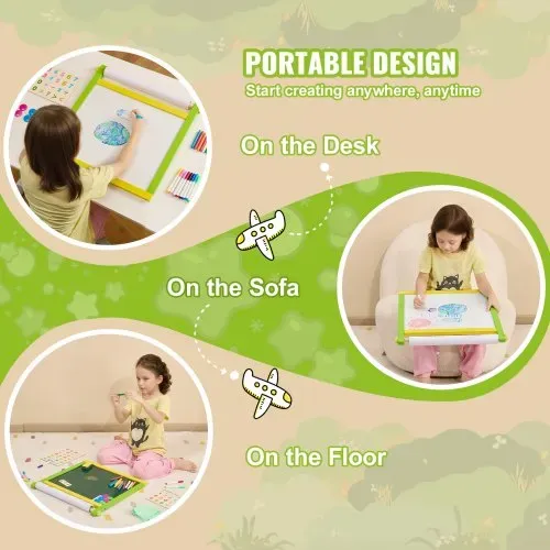 VEVOR Kindertafel, 3-in-1-hölzerne doppelseitige Spieltafel für Kinder mit magnetischem Whiteboard, Kreidetafel, Papierrolle, faltbarem Zeichenbrett mit Malzubehör für Kinder im Alter von 3-14 Jahren – Bild 4