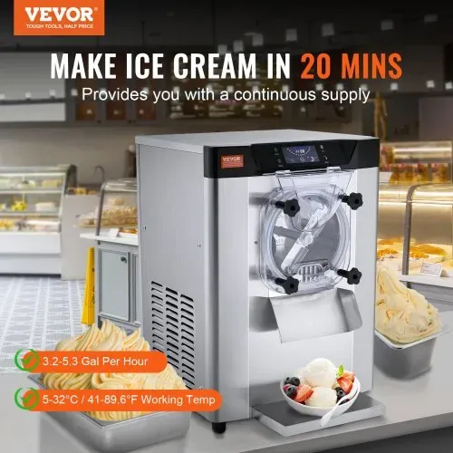 VEVOR Kommerzielle Eiscreme-Maschine, 12 L/h Einzelgeschmacksrichtung Arbeitsplatten-Eiscrememaschine für Hartes Servieren, 4,5 L Edelstahlzylinder, LED-Panel, Automatische Vorkühlung mit Reinigung VEVOR Kommerzielle Eiscreme-Maschine, 12 L/h Einzelgeschmacksrichtung Arbeitsplatten-Eiscrememaschine für Hartes Servieren, 4,5 L Edelstahlzylinder, LED-Panel, Automatische Vorkühlung mit Reinigung