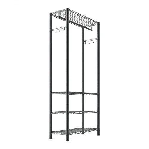 VEVOR Kleiderständer Garderobenständer (höhenverstellbar) aus Karbonstahl mit 1 Kleiderstange & 227 kg Tragkraft & 4 Regalen & 8 Haken, für Schlafzimmer Bekleidungsgeschäft Garderobe Flur – Bild 9