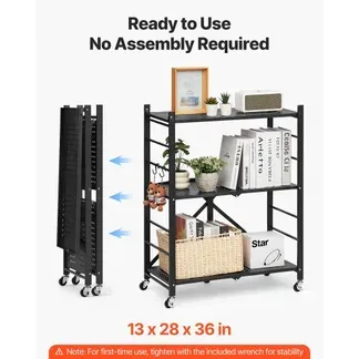 VEVOR 3 Etagen, Klappbare Regale mit Rädern, 33x71x91 cm, Faltbares Schwerlastregal, montagefreies Standregal, Haushaltsregal, Küchenregal, Metallregal für Garage, Küche, Keller, schwarz VEVOR 3 Etagen, Klappbare Regale mit Rädern, 33x71x91 cm, Faltbares Schwerlastregal, montagefreies Standregal, Haushaltsregal, Küchenregal, Metallregal für Garage, Küche, Keller, schwarz