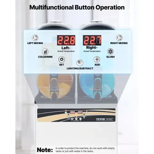 VEVOR kommerzieller Frozen Drink Maker, 15 L x 2 Slush-Maschine mit zwei Tanks, 120 Tassen Margarita-Smoothie-Maschine aus Edelstahl, Slush-Maker für Zuhause Partys Restaurants Cafés Bars – Bild 3