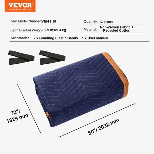 VEVOR 12x Umzugsdecken 2032x1829mm Möbeldecken Vliesstoff + recycelte Baumwolle Lagerdecken Umzug Packdecken Transport-Decken Möbelpackdecken Verpackungsdecken zum Schutz für Möbel – Bild 6
