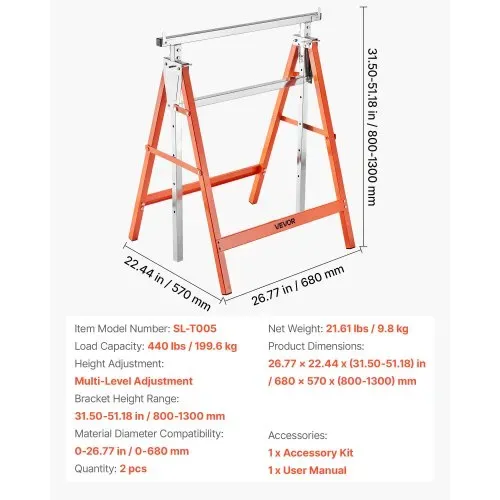 VEVOR Teleskop Arbeitsbock, 2er-Pack, Gerüstböcke, 200 kg Tragkraft, Unterstellbock, 800–1300 mm höhenverstellbar, mit rutschfesten Fußpolstern, für Holzarbeiten, Tischler & Bauunternehmer – Bild 6