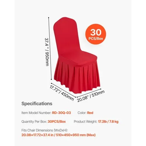 VEVOR Stuhlhussen Stuhlbezug flacher Vorderseite 30 Stk. waschbarer & abnehmbarer Stuhlüberzug aus Polyester-Spandex für Hochzeitsfeiern Restaurant, passend für Stühle (51 x 45 x 95 cm) Rot – Bild 6