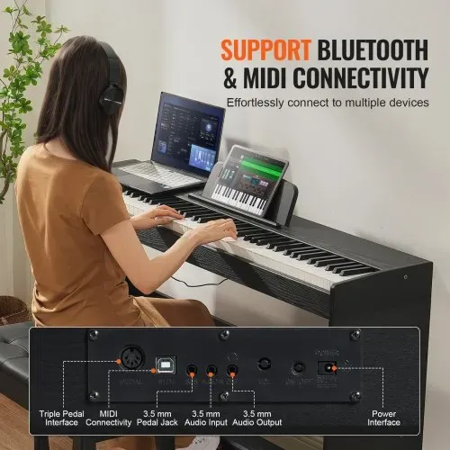 VEVOR Digitalpiano, 88 Tasten, Elektrisches Klaviere, Doppeltastatur und Lautsprecher, einfache Gehäusehalterung mit Kopfhörer, 200 Töne und Rhythmen, unterstützt Bluetooth/USB/MIDI, für Anfänger – Bild 5