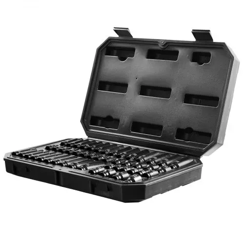 VEVOR 1/4 Zoll Schlagsteckschlüsselsatz 48-teiliger tiefer und flacher Steckschlüsselsatz SAE 3/16-9/16 Zoll & metrisch 4-15 mm, 6 Kant Cr-Mo-Legierungsstahl für Autoreparaturen mit Werkzeugkoffer – Bild 9