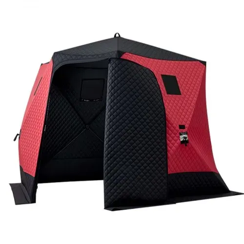 VEVOR Eisangelzelt Eisfischerzelt 6-8 Personen 3,3x3,3x2 m Zelt Isoliert, Eisschutzzelt für Winterfischen, 6,75 m² Fläche, 600D 4-Lagiges Gewebe, Hub-Style-Zelt mit Ankern, Seilen, Tragetasche, Rot – Bild 10
