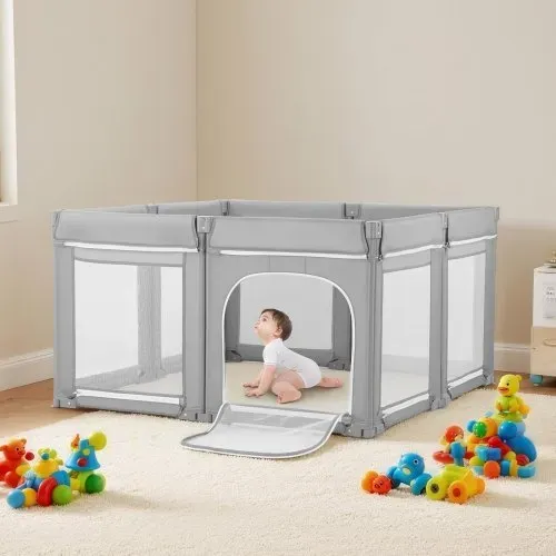 VEVOR Baby Laufstall, 120 x 120 cm, Spielstall, Spielplatz mit Reißverschlusstür und weichem, atmungsaktivem Netz, lückenloses Aktivitätszentrum für Kleinkinder von 6–24 Monaten – Bild 7