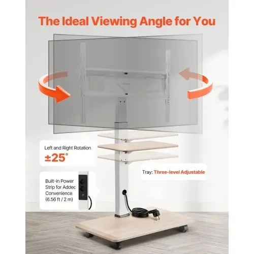 VEVOR rollbarer TV-Ständer Fernsehständer für 812,8-1778 mm TVs bis zu 40 kg, 25° Links-Rechts-Drehung & höhenverstellbare TV-Halterung mit Ablage für Schlafzimmer Wohnzimmer (max. 600 x 400 mm) – Bild 4