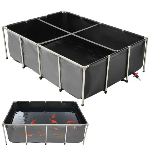 VEVOR Fischteich aus Segeltuch, 1781,3 L Fischtank, PVC-Koi-Tank mit transparentem Sichtfenster, Aquarium mit Edelstahlrahmen & Ablassventil, für Zucht von Koi, Goldfisch (schwarz) VEVOR Fischteich aus Segeltuch, 1781,3 L Fischtank, PVC-Koi-Tank mit transparentem Sichtfenster, Aquarium mit Edelstahlrahmen & Ablassventil, für Zucht von Koi, Goldfisch (schwarz)