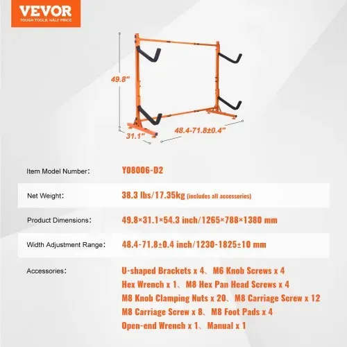 VEVOR Kayak Halterung Kajak Aufhänger 1265 x 788 x 1380 mm, Freistehender Kajakständer 2 Kajaks 1230–1825 mm Breitenverstellbereich, Kajak Aufbewahrungsregal Robuste Kajak-Aufbewahrungshaken – Bild 6