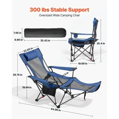 VEVOR Campingstuhl faltbar, Liegestuhl mit 4 verstellbaren Positionen, Relaxsessel Liege mit Getränkehalter, Netz-Strandstuhl mit Kopfstütze und Fußstütze, trägt 100 kg , für Outdoor Camping, blau VEVOR Campingstuhl faltbar, Liegestuhl mit 4 verstellbaren Positionen, Relaxsessel Liege mit Getränkehalter, Netz-Strandstuhl mit Kopfstütze und Fußstütze, trägt 100 kg , für Outdoor Camping, blau