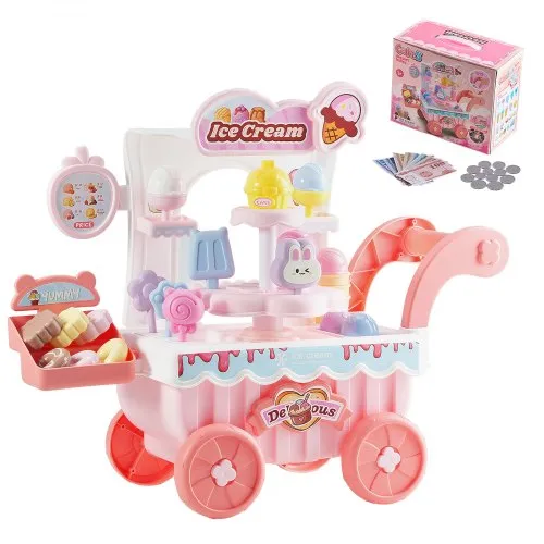 VEVOR Eiswagen, 27-teiliges Zubehör, Eisdiele aus PP, Aufbewahrungswagen mit Spielgeld, Ton- und Lichteffekten, Montessori-Lernspielzeug, Rollenspiel für Kleinkinder ab 3 Jahren (Pink) VEVOR Eiswagen, 27-teiliges Zubehör, Eisdiele aus PP, Aufbewahrungswagen mit Spielgeld, Ton- und Lichteffekten, Montessori-Lernspielzeug, Rollenspiel für Kleinkinder ab 3 Jahren (Pink)