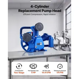 VEVOR Luftkompressor Pumpenkopf 5PS 12bar Druckluft Aggregat 3 Zylinder, Kompressoraggregat für Werkstatt & Garage, Ersatzkopf aus Gusseisen, Zweistufig, 422 L/min Luftdurchsatz, mit Riemenscheibe VEVOR Luftkompressor Pumpenkopf 5PS 12bar Druckluft Aggregat 3 Zylinder, Kompressoraggregat für Werkstatt & Garage, Ersatzkopf aus Gusseisen, Zweistufig, 422 L/min Luftdurchsatz, mit Riemenscheibe