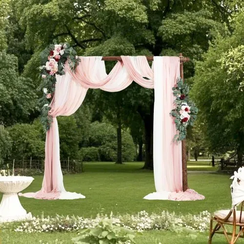VEVOR Blumenset für Hochzeit Bogen, rosa Blumenset für Traubogen mit Vorhängen (5er-Set) – 2 Blumenarrangements, 3 transparente Vorhänge, für Zeremoniensträuße, Empfangshintergrunddekoration – Bild 7