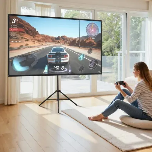 VEVOR Projektionsleinwand Stativleinwand (80 Zoll) mit 160° Weitwinkel, Beamerleinwand für Projektor innen & außen 16:9 4K HD, tragbare Filmleinwand mit Tragetasche für Heimkino Präsentation – Bild 7