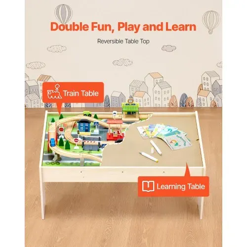 VEVOR Holz Aktivitätstisch, 84-teilig, mit zusammenklappbarem Aufbewahrungsbehälter, 3-in-1-Eisenbahnset zum Spielen, Malen, Lesen, Essen, kreatives Spielzeugset für Kinder ab 3 Jahren VEVOR Holz Aktivitätstisch, 84-teilig, mit zusammenklappbarem Aufbewahrungsbehälter, 3-in-1-Eisenbahnset zum Spielen, Malen, Lesen, Essen, kreatives Spielzeugset für Kinder ab 3 Jahren