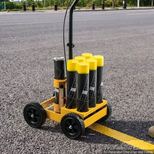 VEVOR Markierungswagen Linien-Markiergerät Linemarker 6 Spraydosen Gelb, Bodenmarkierung für Parkplatz Werkstatt Straße Einkaufszentrum Sportplatz 50–100 mm Einstellbare Linienbreite mit Adapterdüse – Bild 7