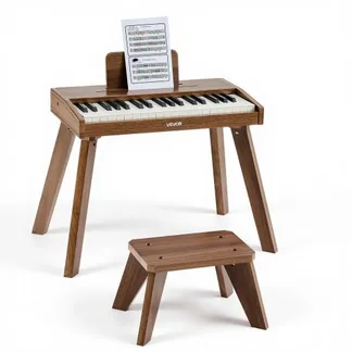 VEVOR Kinder Keyboard, 37 Tasten, Digitalpiano aus Holz für Kinder ab 3 Jahren, Mini-Musikinstrument-Spielzeugset mit Hocker, Realistischem Klang, Dual-Power, Einstellbarer Lautstärke, Walnuss VEVOR Kinder Keyboard, 37 Tasten, Digitalpiano aus Holz für Kinder ab 3 Jahren, Mini-Musikinstrument-Spielzeugset mit Hocker, Realistischem Klang, Dual-Power, Einstellbarer Lautstärke, Walnuss