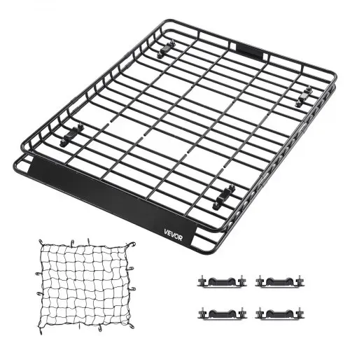 VEVOR Dachträgerkorb 1630 x 1270 x 105 mm mit zwei 90 x 100 cm Gepäcknetzen, Geeignet für Gepäck Sport- und Campingausrüstung, mit 4 U-Bügeln und Abgeschrägter Frontplatte, Legierter Stahl, Schwarz – Bild 7