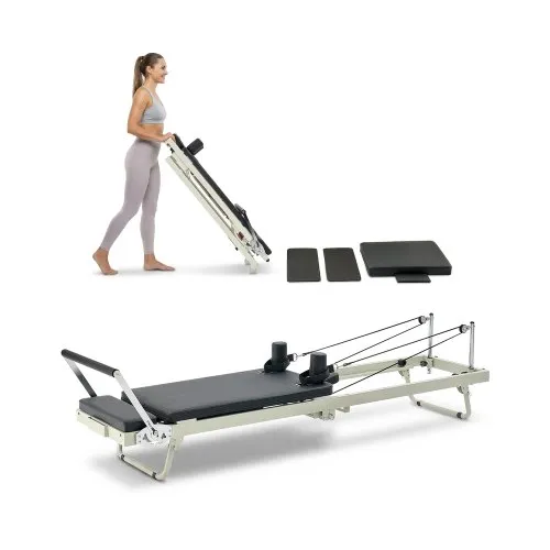 VEVOR faltbarer Pilates Reformer Trainingsgerät für den Einsatz im Heim-Fitnessstudio, Pilates-Bett mit doppeltem Widerstand – Feder & Kordel, für Fortgeschrittene und Anfänger, bis zu 181,44 kg VEVOR faltbarer Pilates Reformer Trainingsgerät für den Einsatz im Heim-Fitnessstudio, Pilates-Bett mit doppeltem Widerstand – Feder & Kordel, für Fortgeschrittene und Anfänger, bis zu 181,44 kg