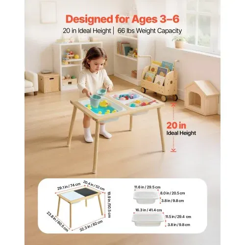 VEVOR Sensorischer Tisch, 7-in-1 Aktivitätstisch mit Wendbarer, Doppelseitiger Platte, Aufbewahrungsboxen & Rutschfesten Füßen, Spiel-Sand- & Wassertisch, für Kinder im Alter von 3-6 Jahren – Bild 2