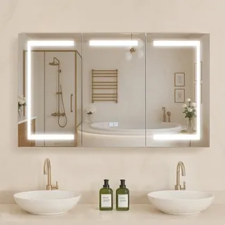 VEVOR beleuchteter Medizinschrank mit Spiegel (100 x 60 cm), 3-farbig dimmbarer LED-Badezimmerschrank mit Spiegel aus gehärtetem Glas, Memory-Funktion/2 verstellbare Regale/Steckdosen und USBs VEVOR beleuchteter Medizinschrank mit Spiegel (100 x 60 cm), 3-farbig dimmbarer LED-Badezimmerschrank mit Spiegel aus gehärtetem Glas, Memory-Funktion/2 verstellbare Regale/Steckdosen und USBs