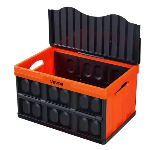 VEVOR Klappbox 45 L 3er-Pack, Faltbare Aufbewahrungsboxen aus Kunststoff, Stapelbare Klappkörbe mit Deckel, Tragkraft 20 kg pro Box, Klappkiste, Ideal für Haushaltsorganisation, Orange & Schwarz – Bild 8