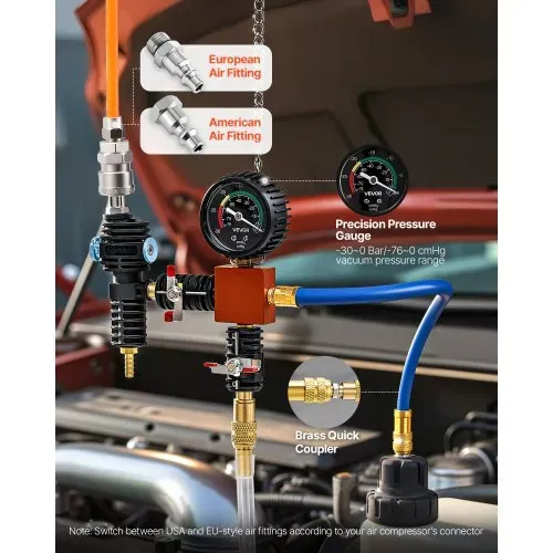 VEVOR Kühlmitteldruckprüfer-Set 47-tlg. Kühlwasser Befüllgerät mit 3 Metalladaptern, universelle Passform, Druckprüfwerkzeug für Kfz-Kühlsysteme, mit Druckpumpe und Aluminium-Kunststoff-Füller – Bild 4
