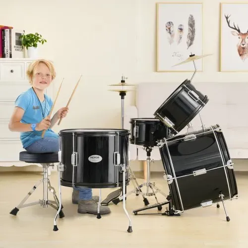 VEVOR Schlagzeugset für Kinder, 5-teilig, Anfänger-Schlagzeugset mit Bass-Toms, Snare, Standtrommel, verstellbarem Thron-Becken, Hi-Hat-Pedal und zwei Paar Drumsticks, für Kinder, schwarz – Bild 7