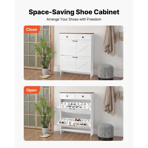 VEVOR Schuhschrank mit 2 Klappen & Kippschutz & Schubladen, platzsparender Schuhkipper, freistehender Schuhregal-Organizer für den Eingang Flur Wohnzimmer Veranda, Schuhregal 80x24x105 cm Weiß – Bild 3