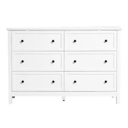 VEVOR Kommode mit 6 Schubladen, Holzkommode mit Schiebe- und Kippschutz, minimalistischer Retro-Schubladenschrank TV-Ständer, Organizer für Wohnzimmer Schlafzimmer Eingangsbereich (weiß) – Bild 9