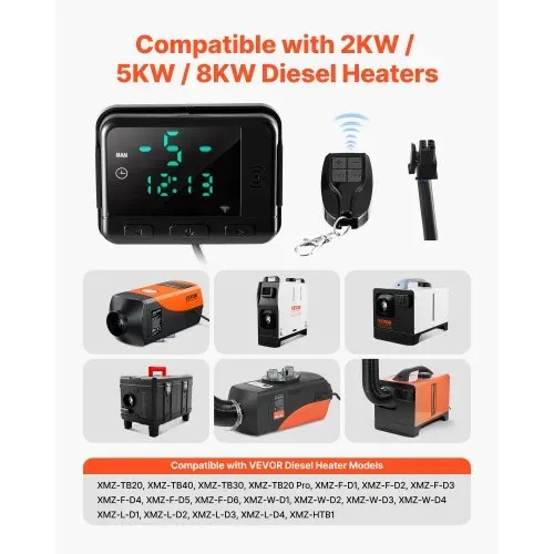 VEVOR Diesel Luftheizungsregler, DC 5 V Universal-Thermostatschalter für Dieselheizung, Standheizungsregler mit LCD Display & Fernbedienung, Dieselheizungsschalter für 2 kW/5 kW/8 kW Standheizungen – Bild 2