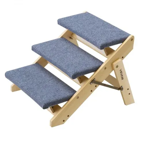 VEVOR Hundetreppe 510x470x370 mm, 3-stufige Hautiertreppe, klappbare Holztreppe geeignet für kleine, mittlere, große, ältere Haustiere sowie Welpen bis 68 kg, Hundeleiter für Betten, Sofas & Autos – Bild 9