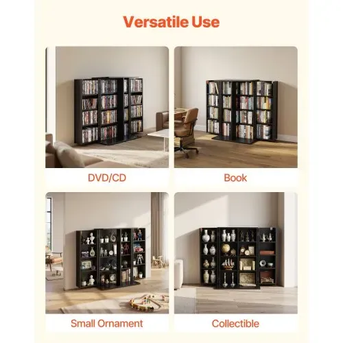 VEVOR DVD-Schrank mit 16 Fächern, Medienaufbewahrungsschrank Standschrank 610 x 368 x 846 mm, Platzsparendes CD-Schrank für CDs DVDs Bücher Spiele-Discs, Wohnzimmer Homeoffice Aufnahmestudio, Schwarz – Bild 5