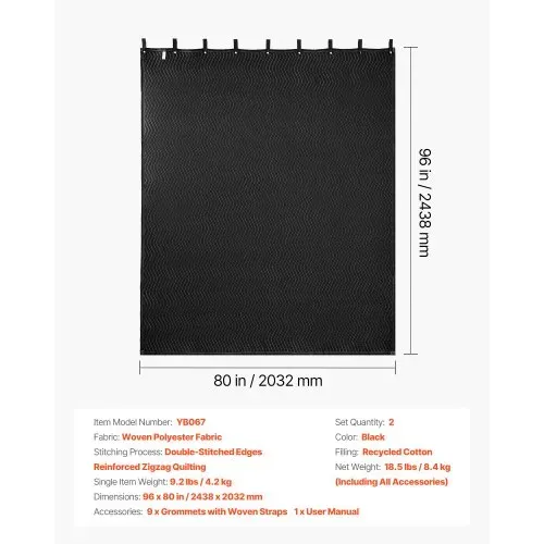 VEVOR 2er-Pack Sounddecke, Schalldämpfungsdecken, 2438x2032 mm, extra große Akustikdecke mit Ösen, Studio-Ösendecke mit Baumwollfüllung, für Fenster, Türen, Lichtblocker, Musikaufnahmen – Bild 6