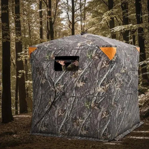 VEVOR Jagdzelt Jagdversteck, 2-3 Personen tragbares Tarnzelt, 270° durchsichtiges Bodenversteck, geeignet für die Truthahn- und Hirschjagd, Jagdunterstand mit Tragetasche, 148 x 148 x 170 cm – Bild 7