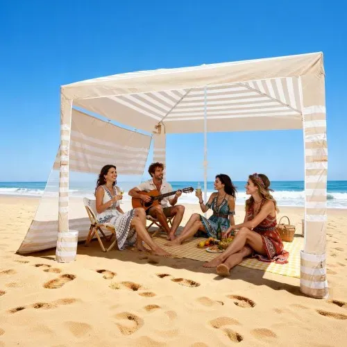 VEVOR Strand-Cabana, 2,4 x 2,4 m Strandüberdachung mit Seitenwand, UPF 50+ Sonnenschutz, Cabana mit Sandsäcken, höhenverstellbarer & tragbarer Sonnenschutz für die ganze Familie und Freunde – Bild 7
