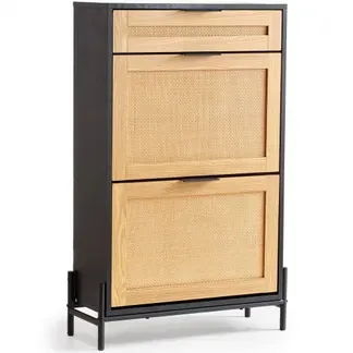 VEVOR Schuhschrank Schuhkommode aus Rattan mit 2 Klappschubladen & 1 Ausziehschublade, Metallbeine, schmaler Schuhschrank ideal für Eingangsbereich Diele Schrank Flur Schuhkipper Schwarz VEVOR Schuhschrank Schuhkommode aus Rattan mit 2 Klappschubladen & 1 Ausziehschublade, Metallbeine, schmaler Schuhschrank ideal für Eingangsbereich Diele Schrank Flur Schuhkipper Schwarz