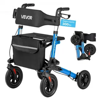 VEVOR Rollator 3-Fach Faltbar mit Sitz, Leichter Gehwagen mit 4 Reifen, Gehhilfe bis 136 kg mit Rückenlehne Tasche Gehstockhalter, Höheverstellbare Laufhilfe mit Feststellfunktion für Senioren, Blau VEVOR Rollator 3-Fach Faltbar mit Sitz, Leichter Gehwagen mit 4 Reifen, Gehhilfe bis 136 kg mit Rückenlehne Tasche Gehstockhalter, Höheverstellbare Laufhilfe mit Feststellfunktion für Senioren, Blau