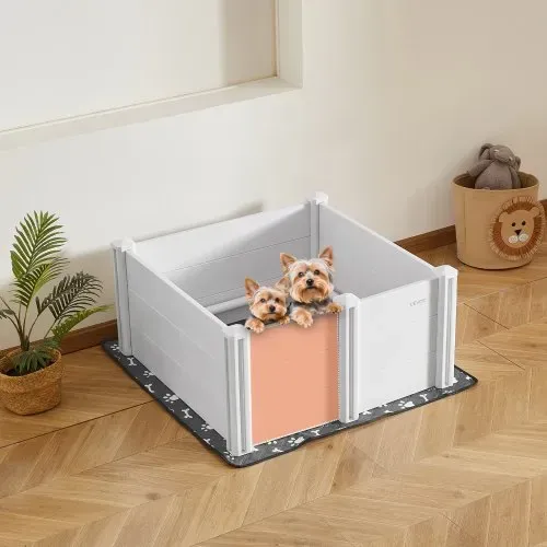 VEVOR Wurfkiste für Hunde, 98x98x46cm, Welpenlaufstall aus Kunststoff-PVC mit höhenverstellbarer Tür & waschbarer Pipi-Unterlage, verformungssicherer Welpenkiste für mittelgroße Hunde, milchweiß – Bild 7
