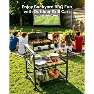 VEVOR Grillwagen Outdoor 80×61 cm (Tischplattengröße), Rollbarer Grilltisch mit seitlichem Griff & 2 Gitterablagen & 4 Rädern, Grillvorbereitungstisch Servierwagen für Picknick Küche Garten VEVOR Grillwagen Outdoor 80×61 cm (Tischplattengröße), Rollbarer Grilltisch mit seitlichem Griff & 2 Gitterablagen & 4 Rädern, Grillvorbereitungstisch Servierwagen für Picknick Küche Garten