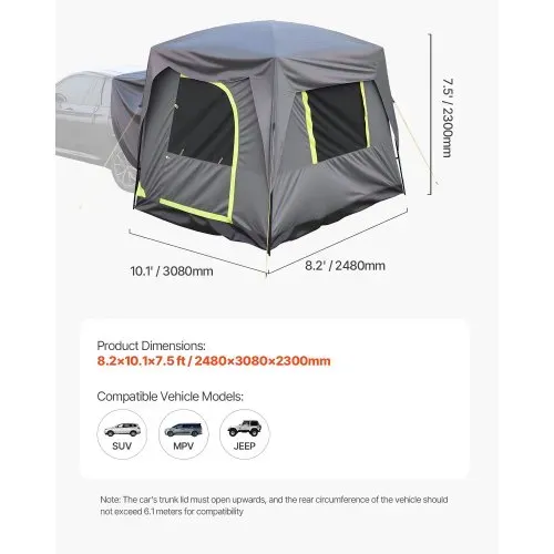 VEVOR SUV-Zelt Camping Auto-Zelt (248 x 308 x 230 cm) wasserdichtes PU2000 geräumiges Doppelschicht-Design für 5-8 Personen, SUV-Campingzelt mit Fenstern & Netzfenstern & Regendach & Tasche – Bild 6