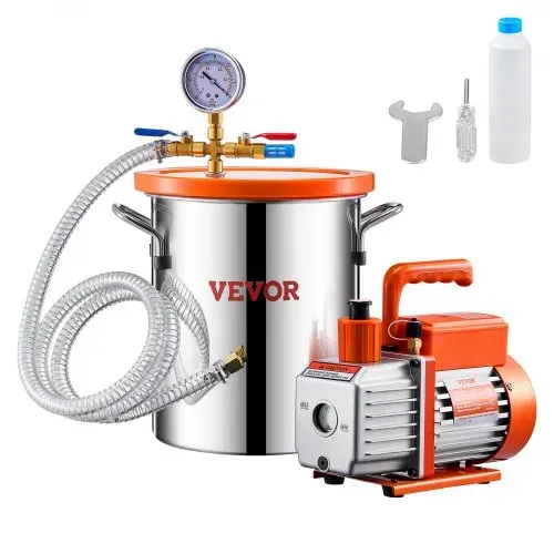 VEVOR 11,36L Vakuumkammer & 3,5 CFM Pumpe, Edelstahlkammer, einstufiges Vakuumpumpen-Entgasungskammerset, mit Acryldeckel, Öl, 1,5 m Schlauch, Vacuum Pump Kit zum Entgasen von Harz-Silikon-Epoxiden – Bild 8