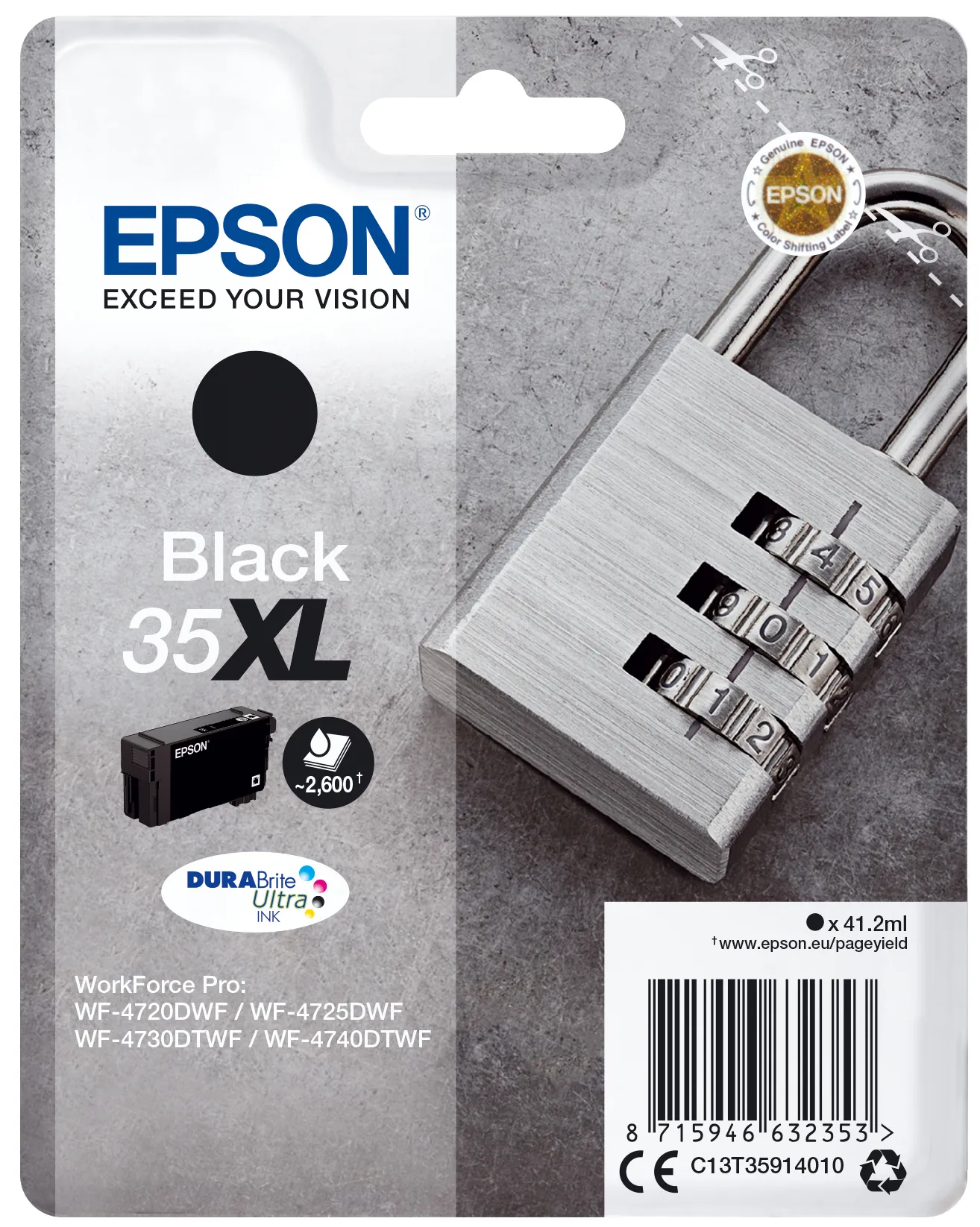 Epson Padlock Singlepack Black 35XL DURABrite Ultra Ink Epson Padlock Singlepack Black 35XL DURABrite Ultra Ink