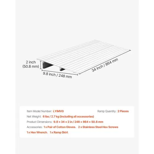 VEVOR Türschwellenrampe, 296x864x59 mm, Rollstuhlrampe aus Aluminiumlegierung mit einer Tragkraft von 360 kg, Bordsteinrampe für Heimtreppen für Rollstühle Roller Gehhilfen Fahrräder Dreiräder – Bild 6